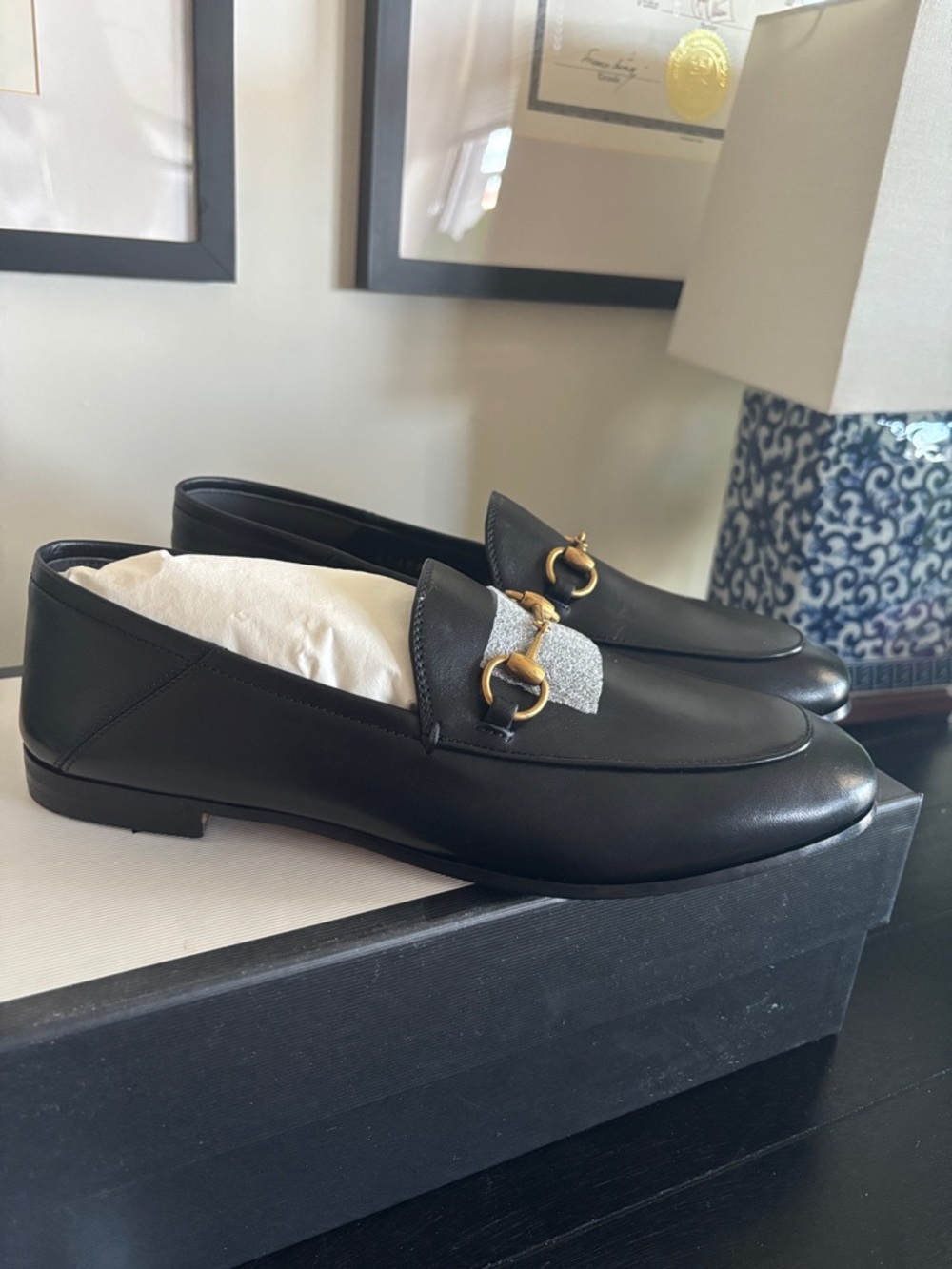 Gucci Black Leather Horsebit Loafers with Gold Hardware